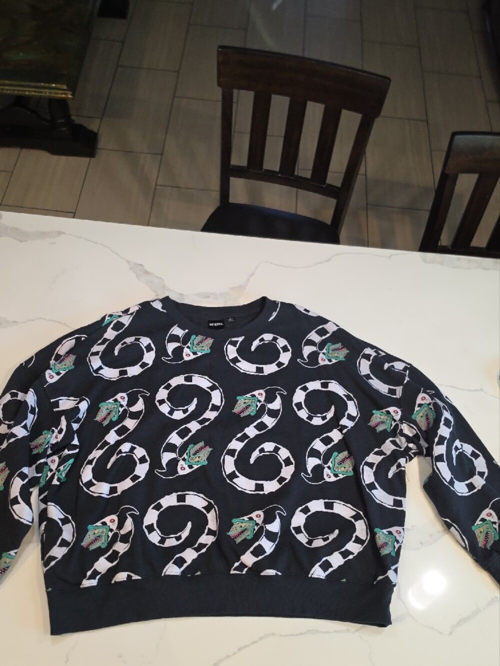 Beetlejuice Black Snake-Print Crewneck Sweater
